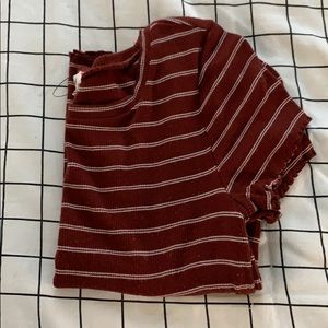 striped maroon and white ribbed top<3